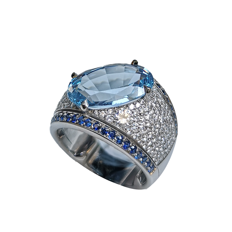 Bague Tourmaline bleue et Diamants, Or gris